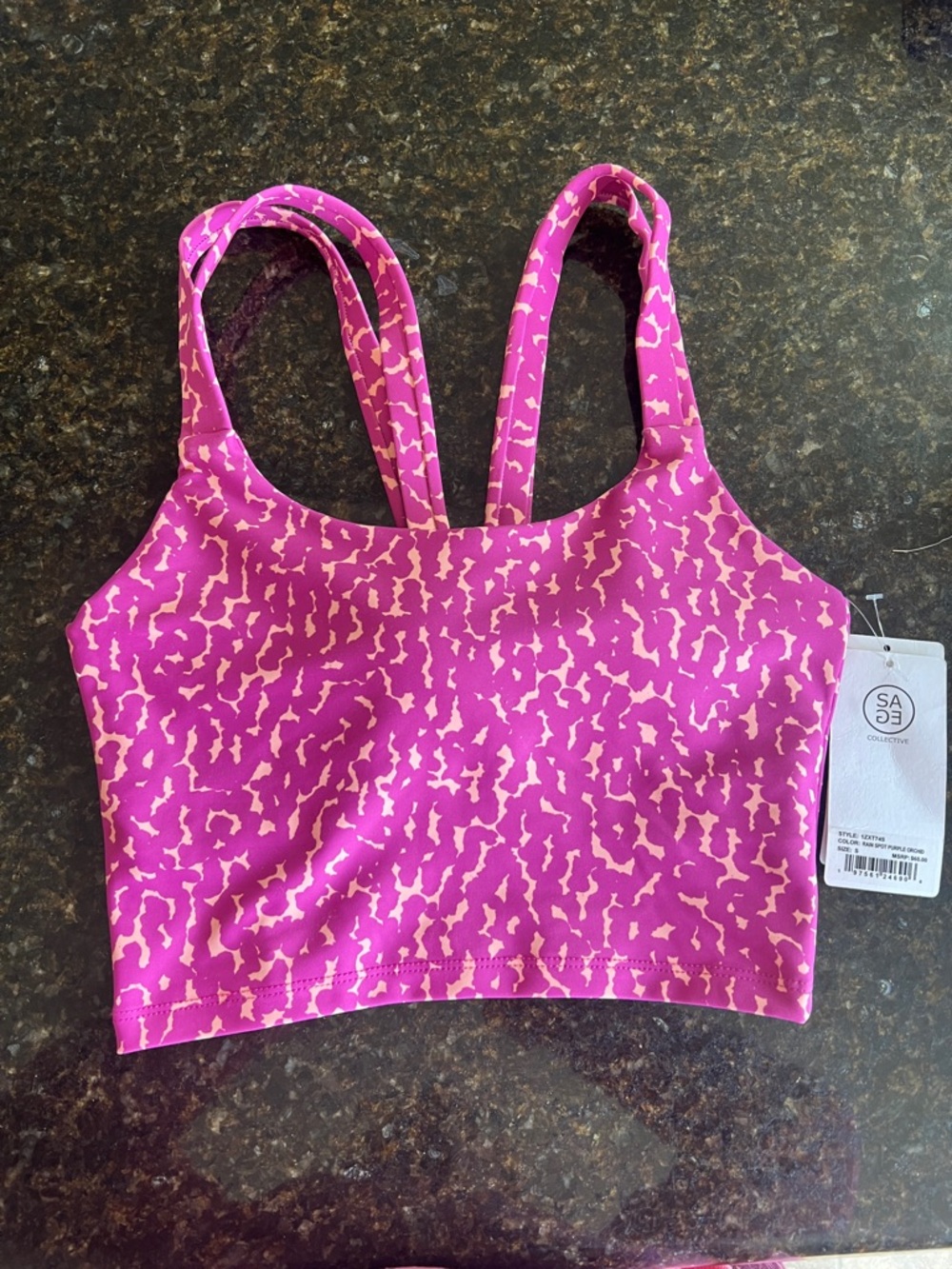 Magenta & Light Pink Patterned Sports Bra
